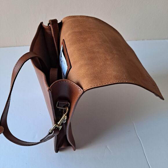 Pittards England College Satchel North South Crossbody Bag in Tan Brown Leather - Picture 11 of 16